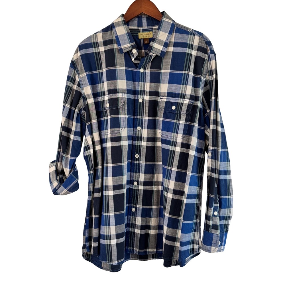 Sonoma Plaid Flannel Shirt Long Sleeve Button Up Casual XLT